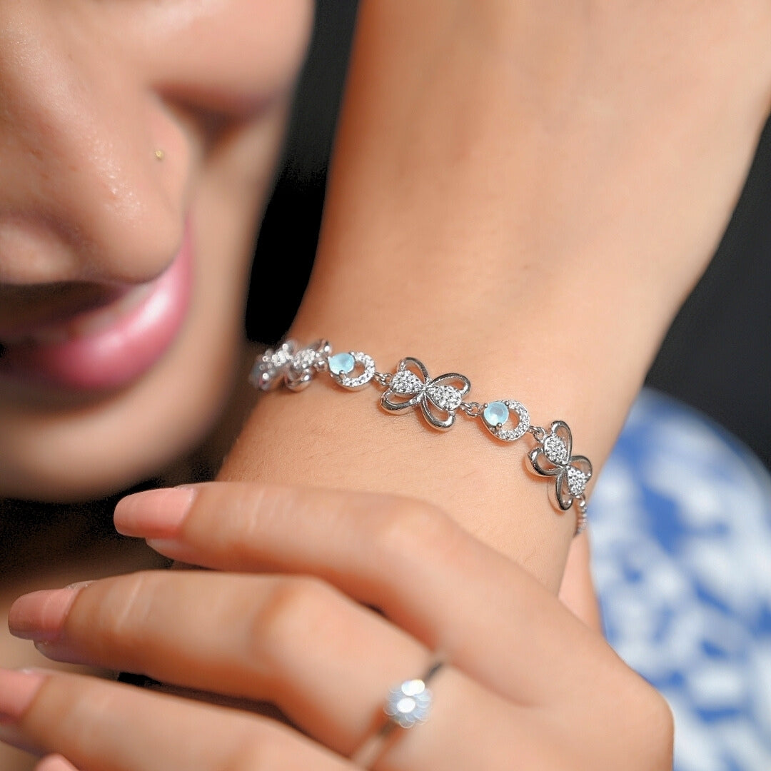 Blue Zircon Hourglass Silver Bracelet
