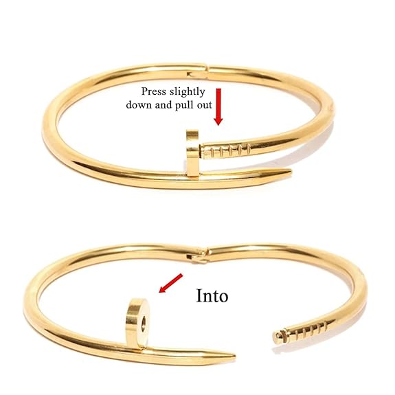 Gold bangle with instructions on how to open it