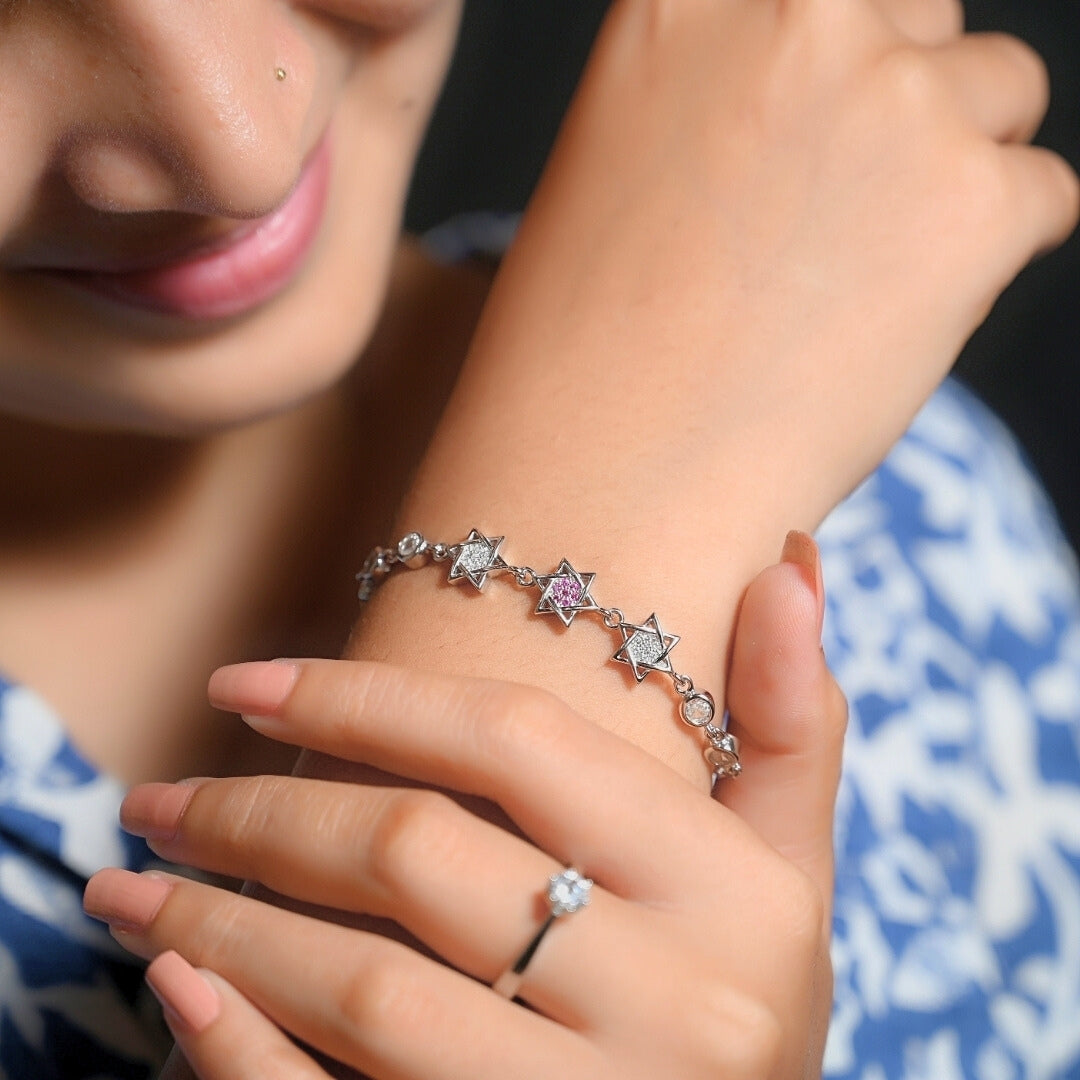 Pink Zircon Star Silver Bracelet