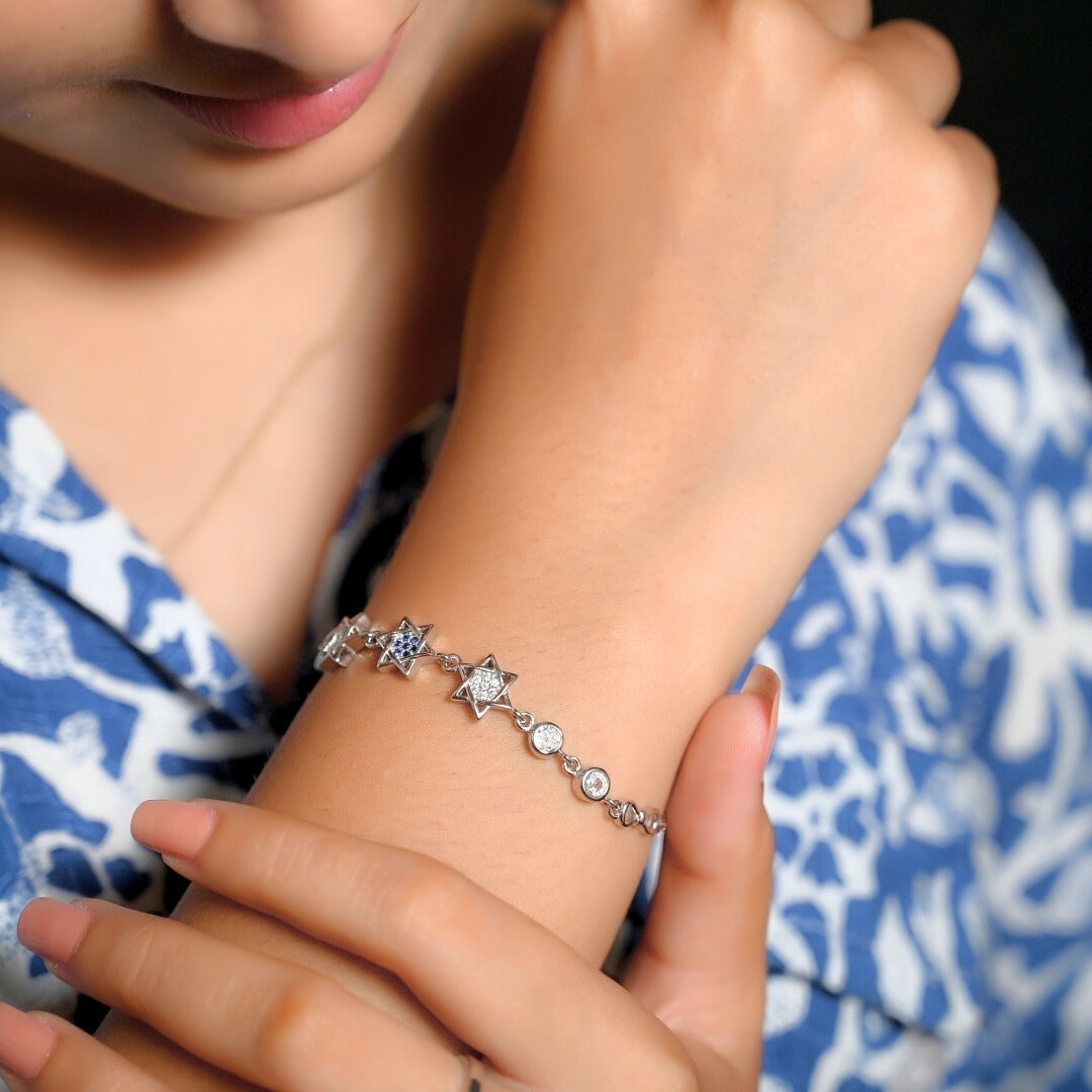 Blue Zircon Star Silver Bracelet