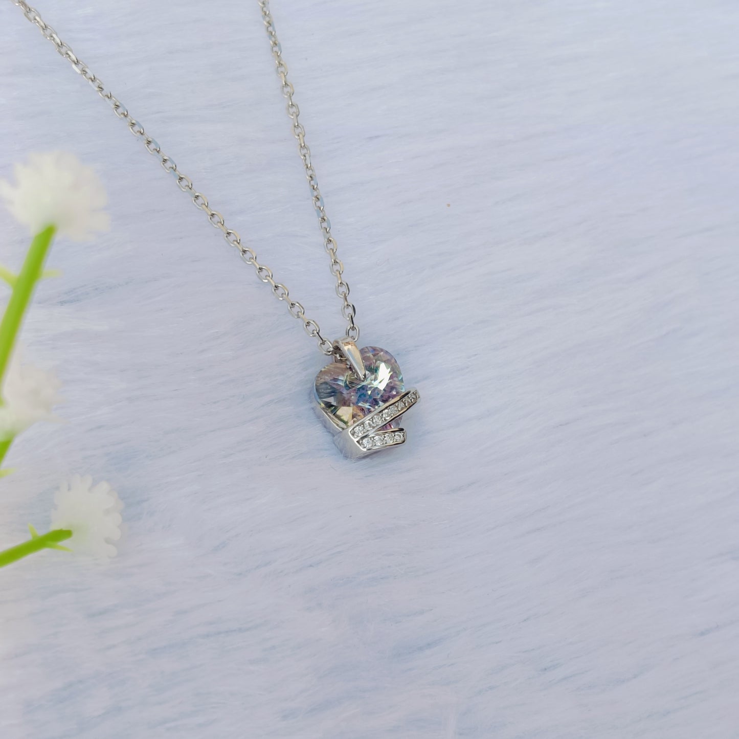 Purple Heart Solitaire Chain Pendant Necklace