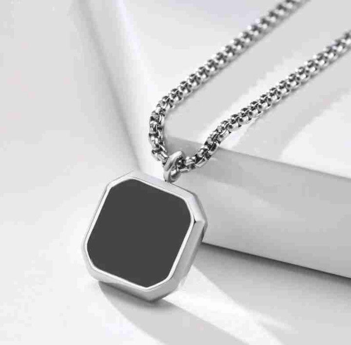 Classic Black Square Amulet Pendant Necklace for Men