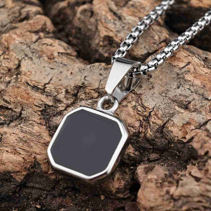 Classic Black Square Amulet Pendant Necklace for Men