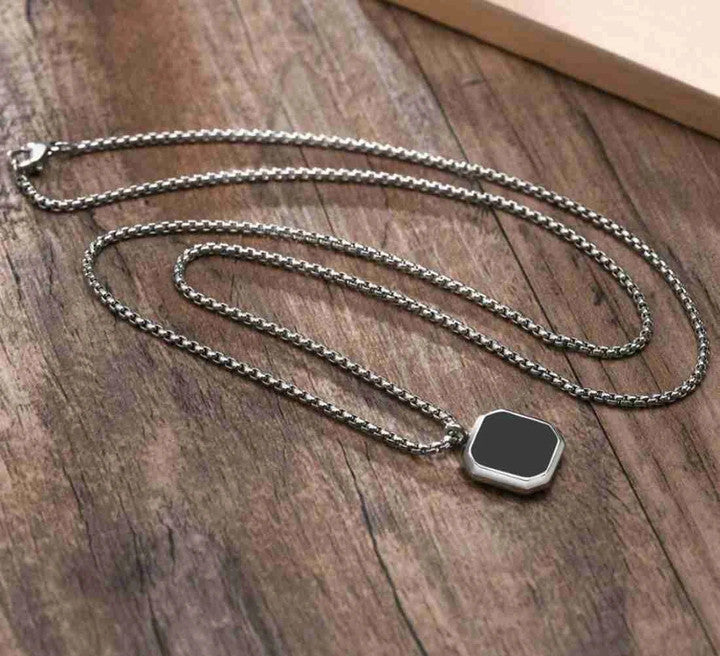 Classic Black Square Amulet Pendant Necklace for Men
