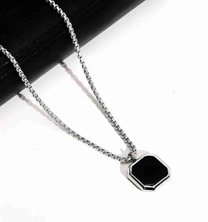 Classic Black Square Amulet Pendant Necklace for Men