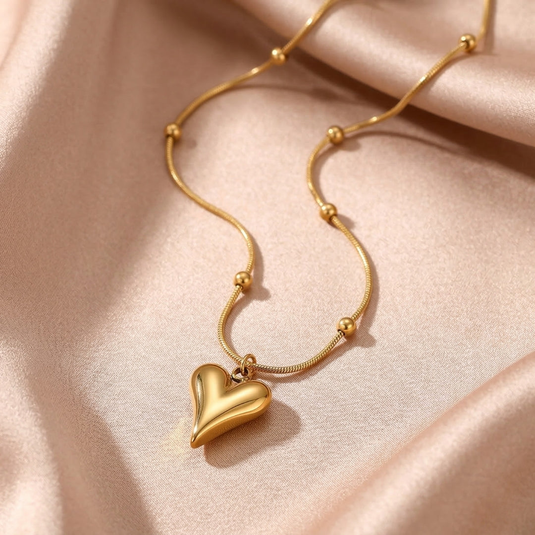 3D Puffy Heart Gold Pendant Necklace | Minimalist Jewelry