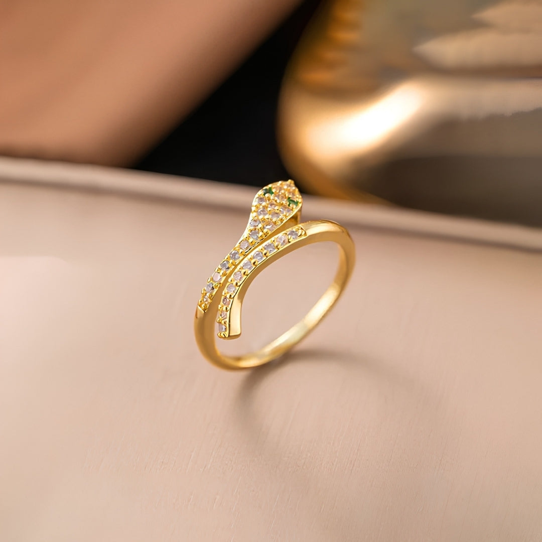 Golden Snake Ring | Gold-Plated CZ Snake Ring