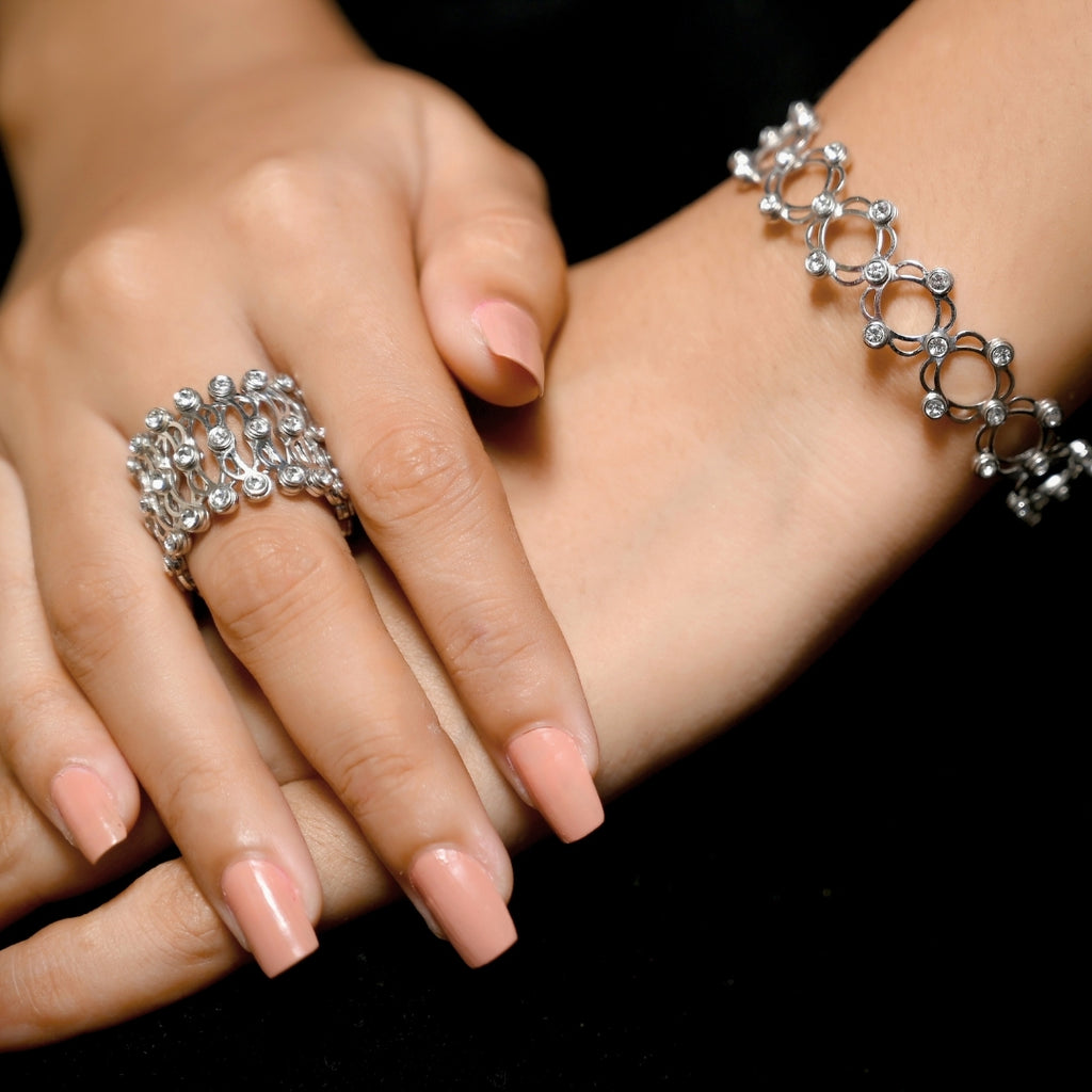 Silver Studded Supple Convertible Bracelet & Ring