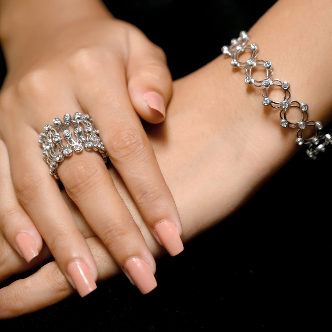 Silver Studded Supple Convertible Bracelet & Ring