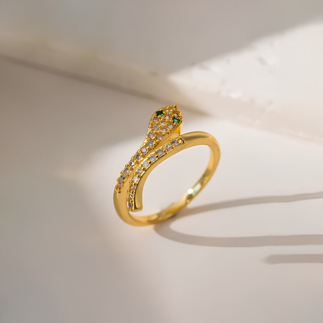 Golden Snake Ring | Gold-Plated CZ Snake Ring