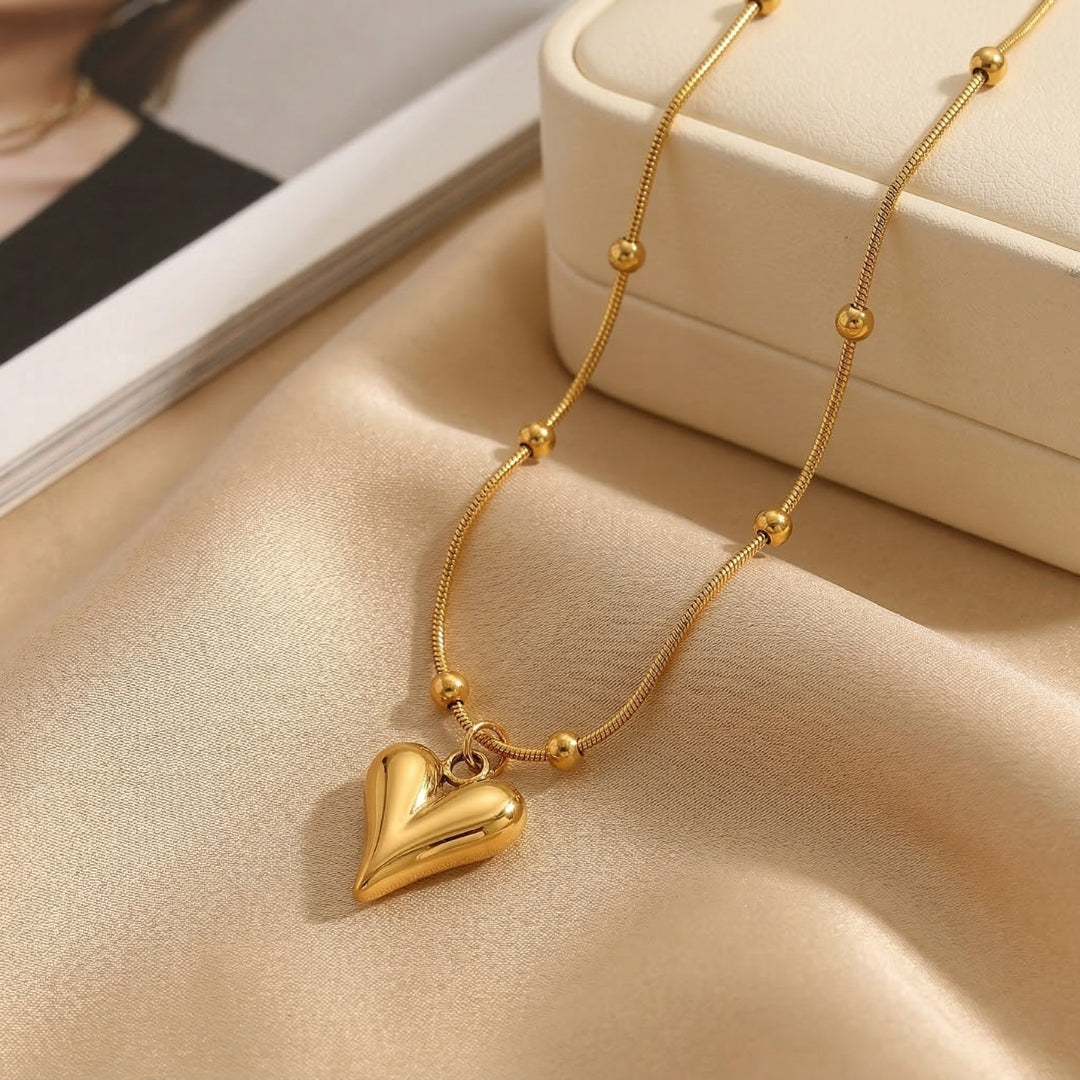 3D Puffy Heart Gold Pendant Necklace | Minimalist Jewelry