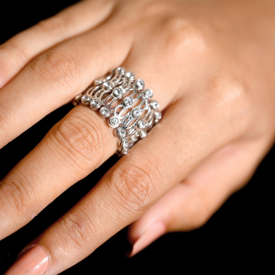 Silver Studded Supple Convertible Bracelet & Ring