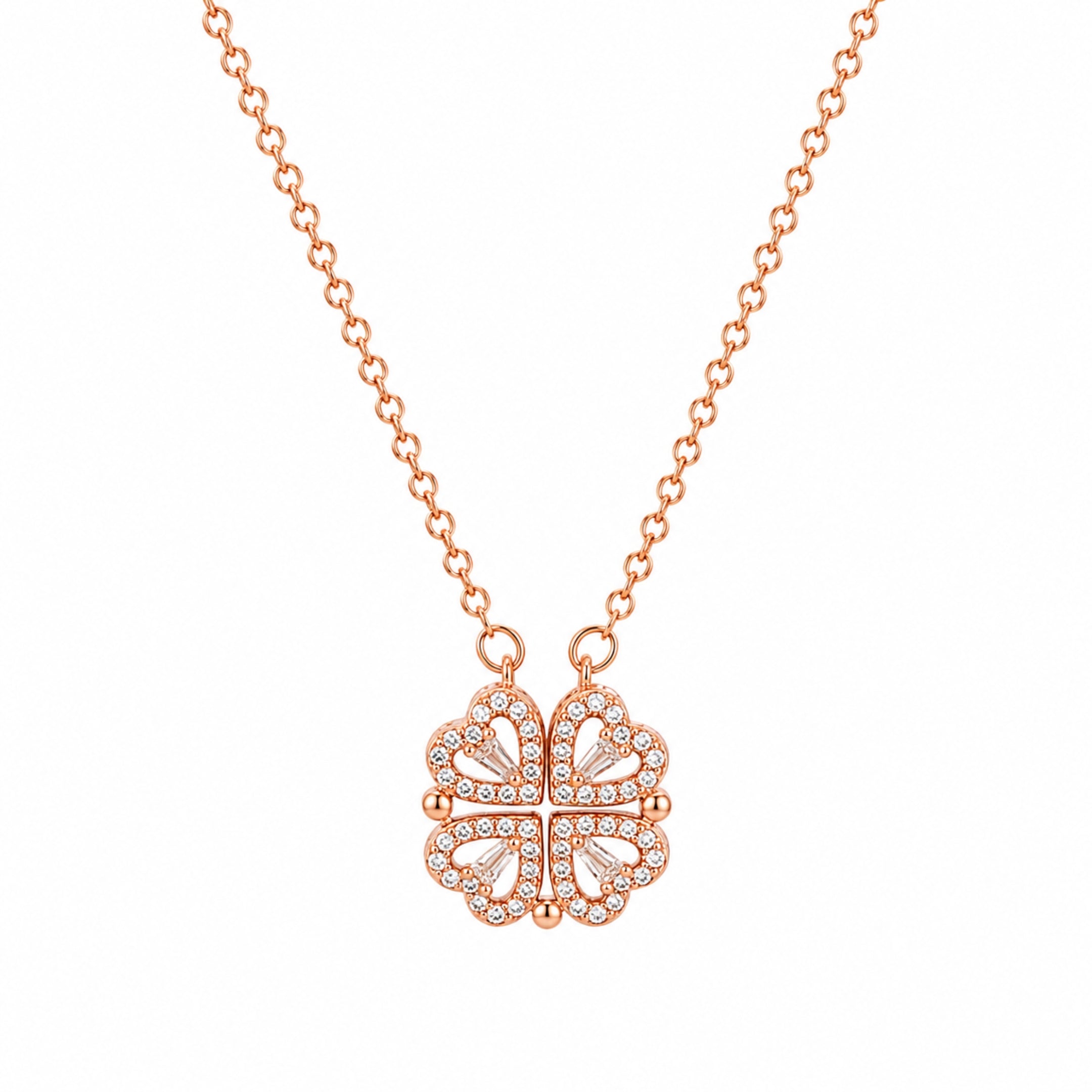 Rose Gold Plated 2-Way Magnetic Heart Clover Necklace