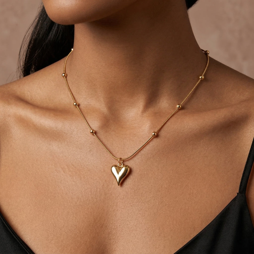 3D Puffy Heart Gold Pendant Necklace | Minimalist Jewelry