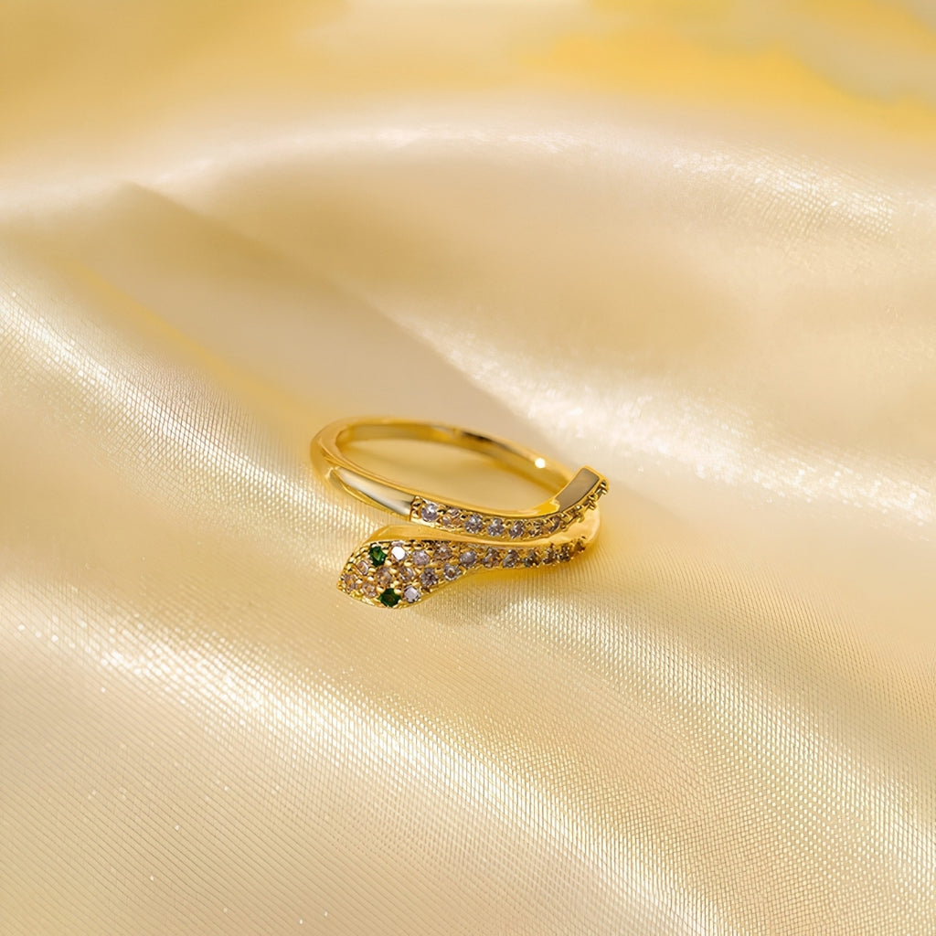 Golden Snake Ring | Gold-Plated CZ Snake Ring