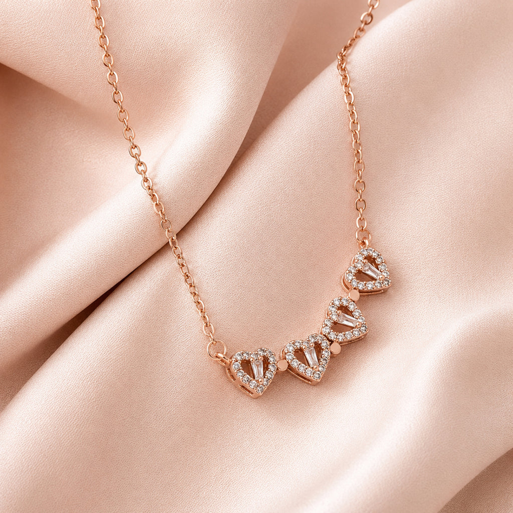 Rose Gold Plated 2-Way Magnetic Heart Clover Necklace