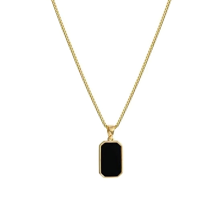 Black Rectangular Gold Plated Necklace