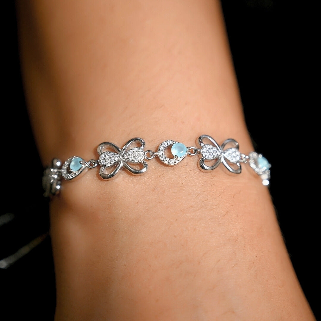 Blue Zircon Hourglass Silver Bracelet