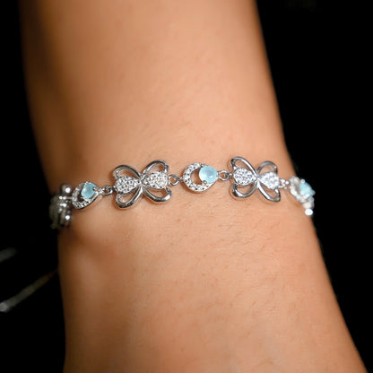 Blue Zircon Hourglass Silver Bracelet