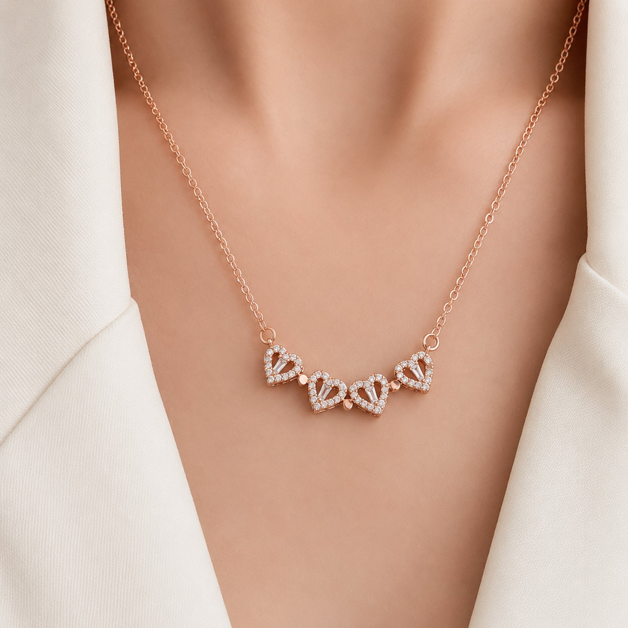 Rose Gold Plated 2-Way Magnetic Heart Clover Necklace