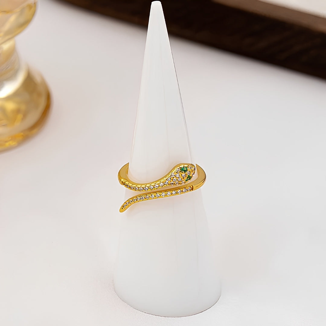 Golden Snake Ring | Gold-Plated CZ Snake Ring