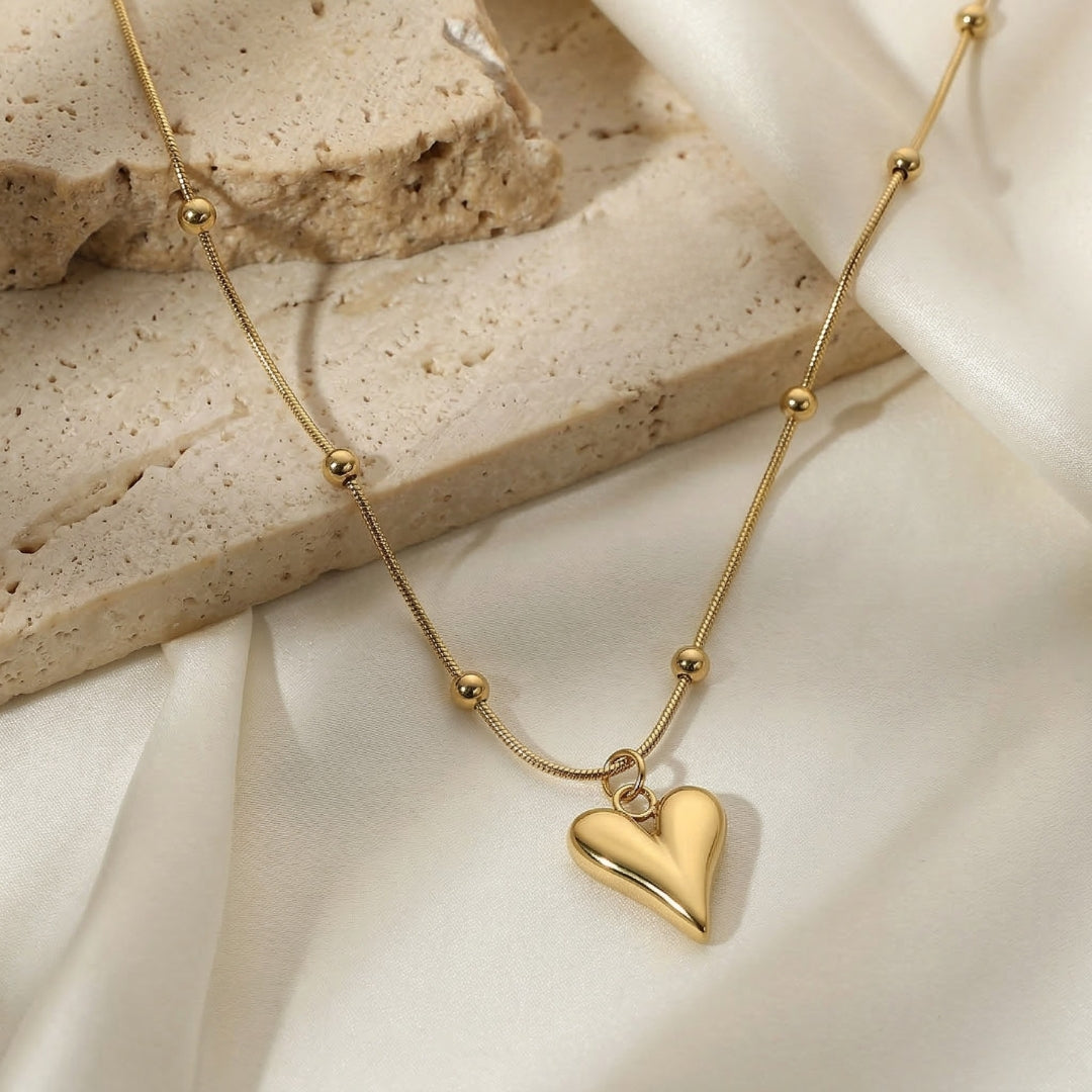3D Puffy Heart Gold Pendant Necklace | Minimalist Jewelry