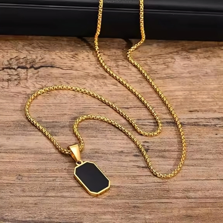Black Rectangular Gold Plated Necklace