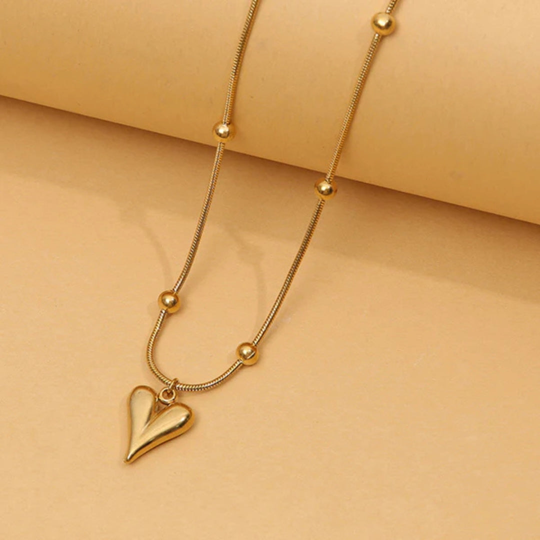 3D Puffy Heart Gold Pendant Necklace | Minimalist Jewelry