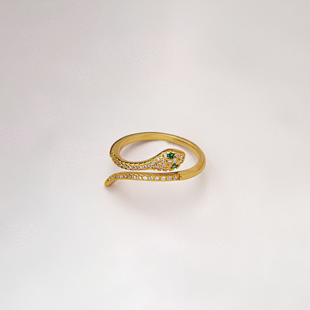 Golden Snake Ring | Gold-Plated CZ Snake Ring