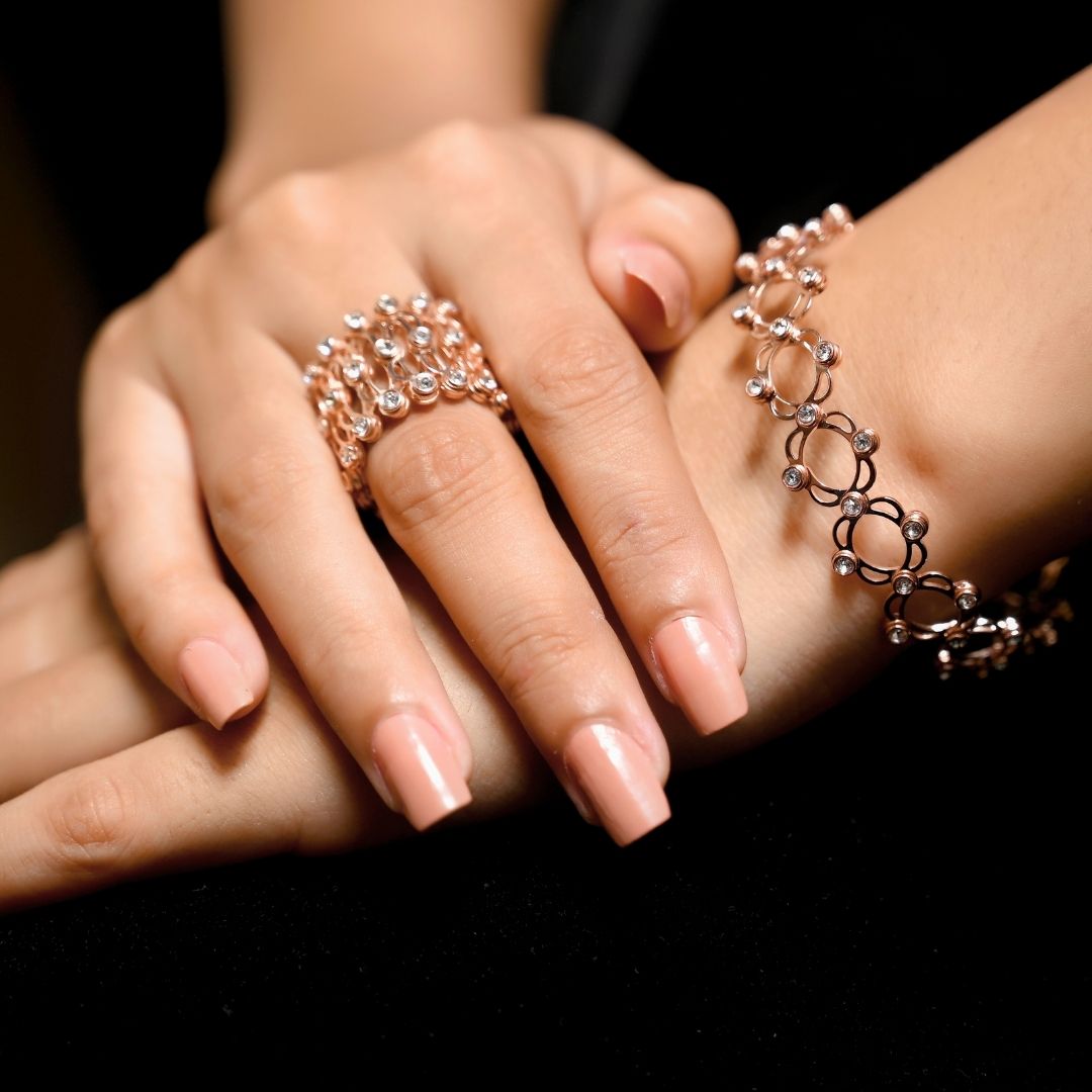 Rose Gold Studded Supple Convertible Bracelet & Ring