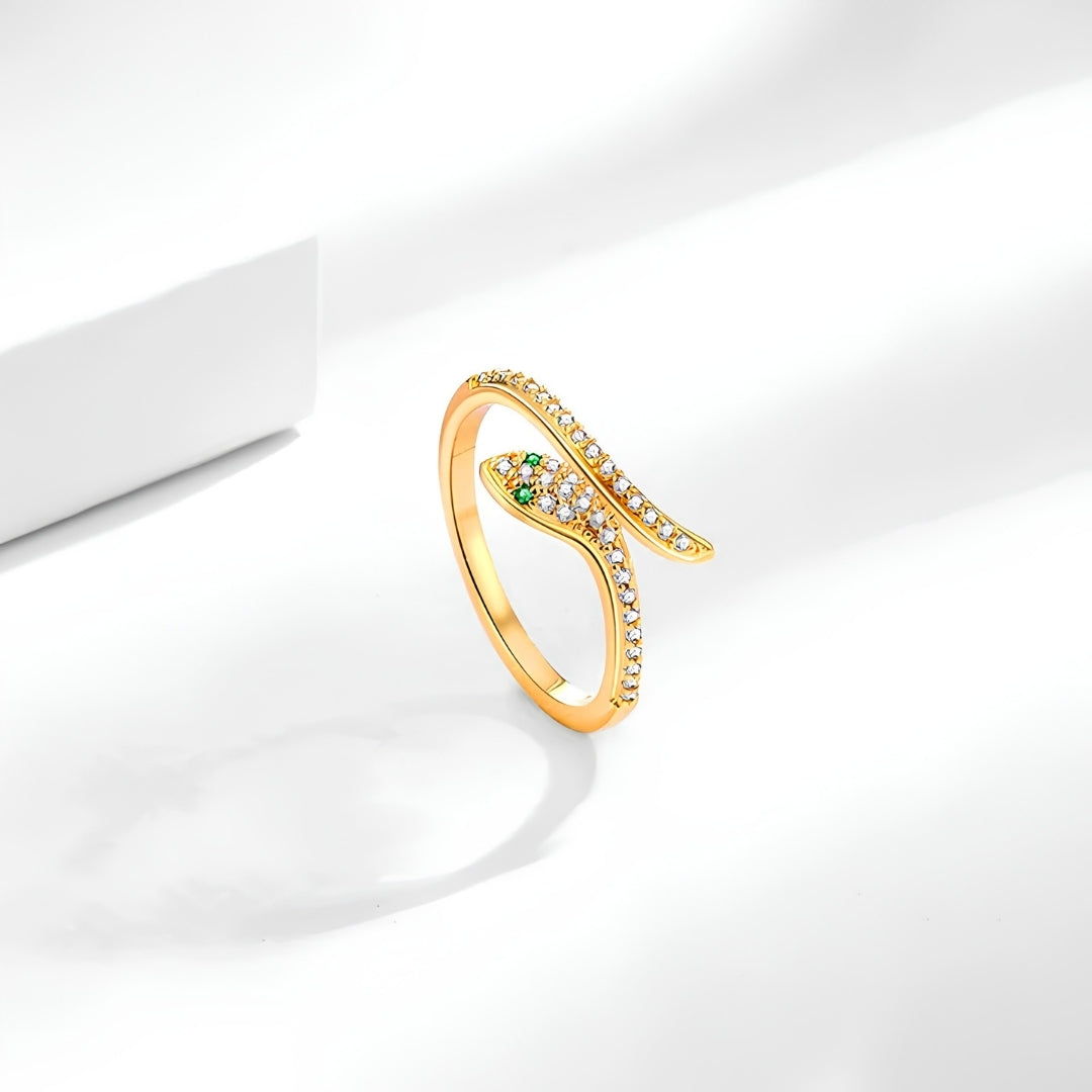 Golden Snake Ring | Gold-Plated CZ Snake Ring