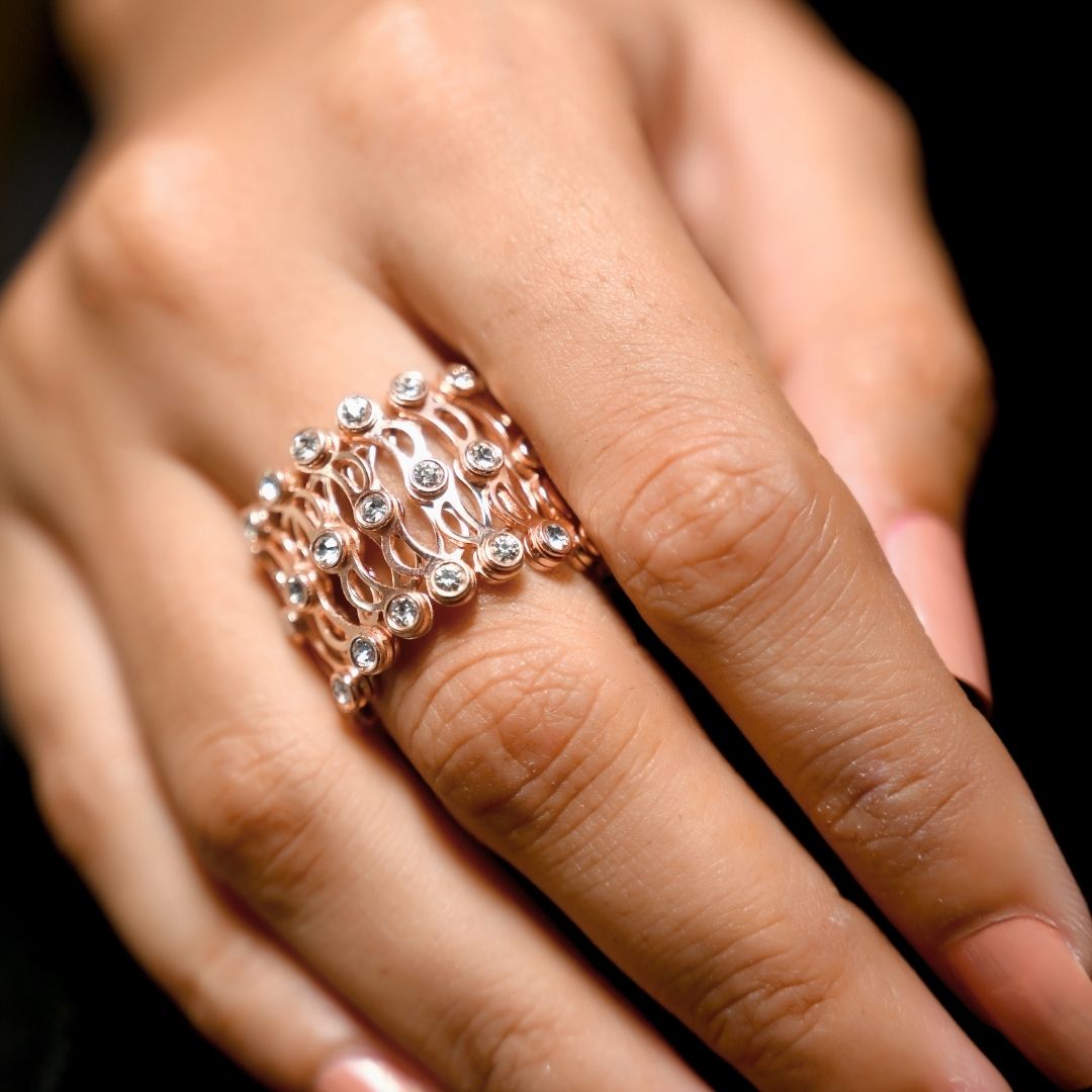 Rose Gold Studded Supple Convertible Bracelet & Ring