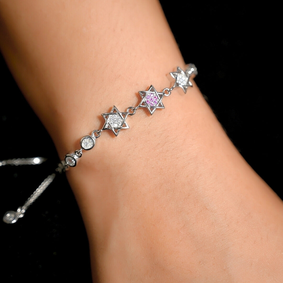 Pink Zircon Star Silver Bracelet