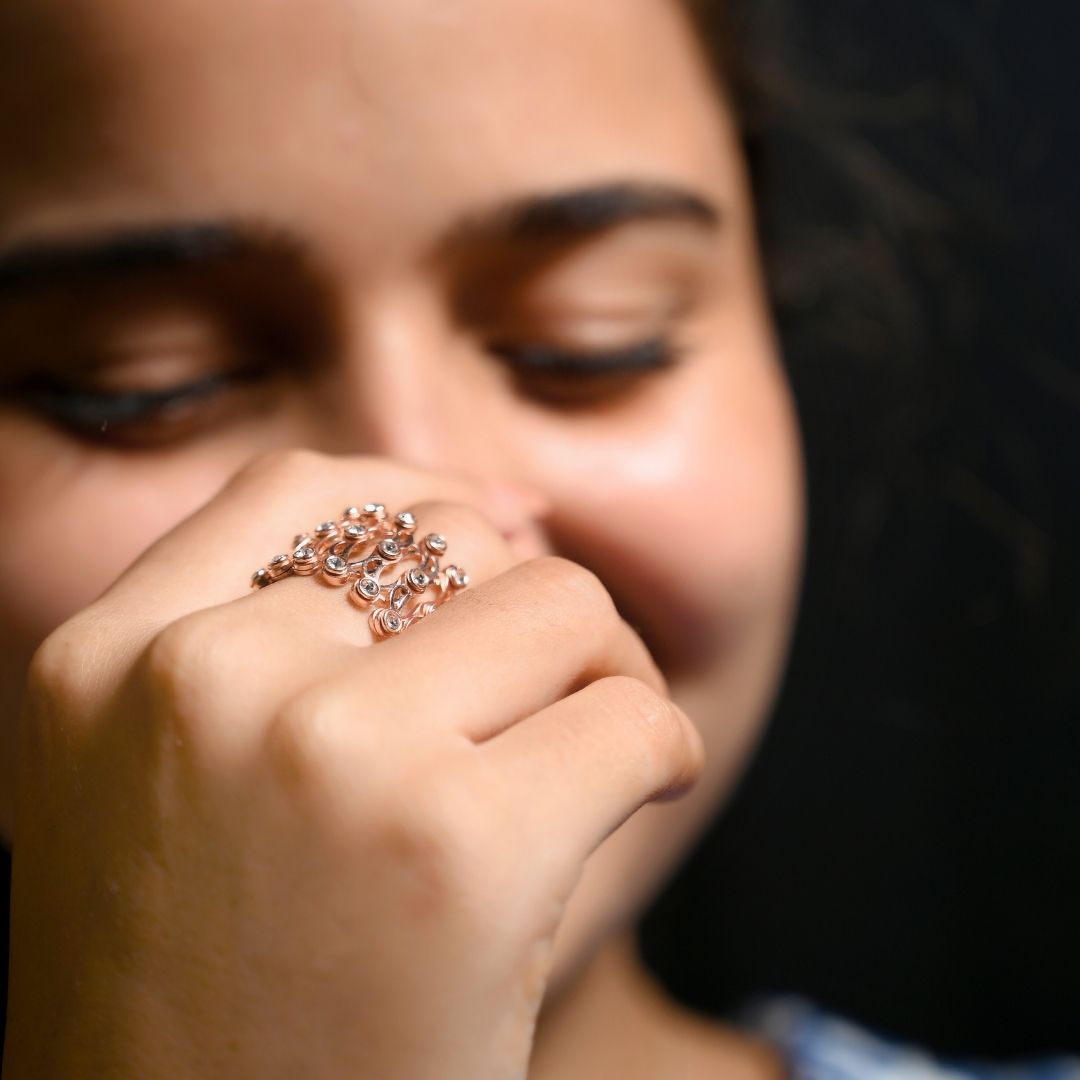 Rose Gold Studded Supple Convertible Bracelet & Ring