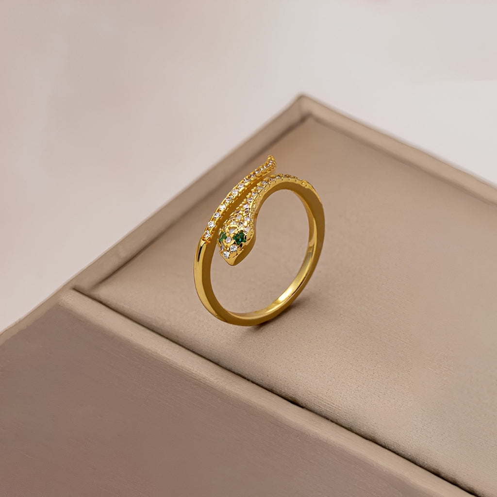 Golden Snake Ring | Gold-Plated CZ Snake Ring