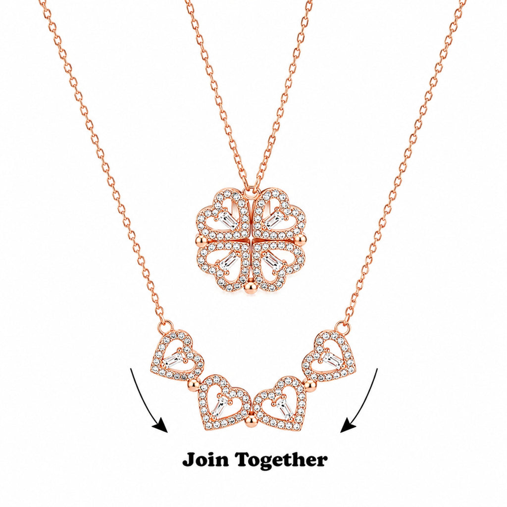 Rose Gold Plated 2-Way Magnetic Heart Clover Necklace