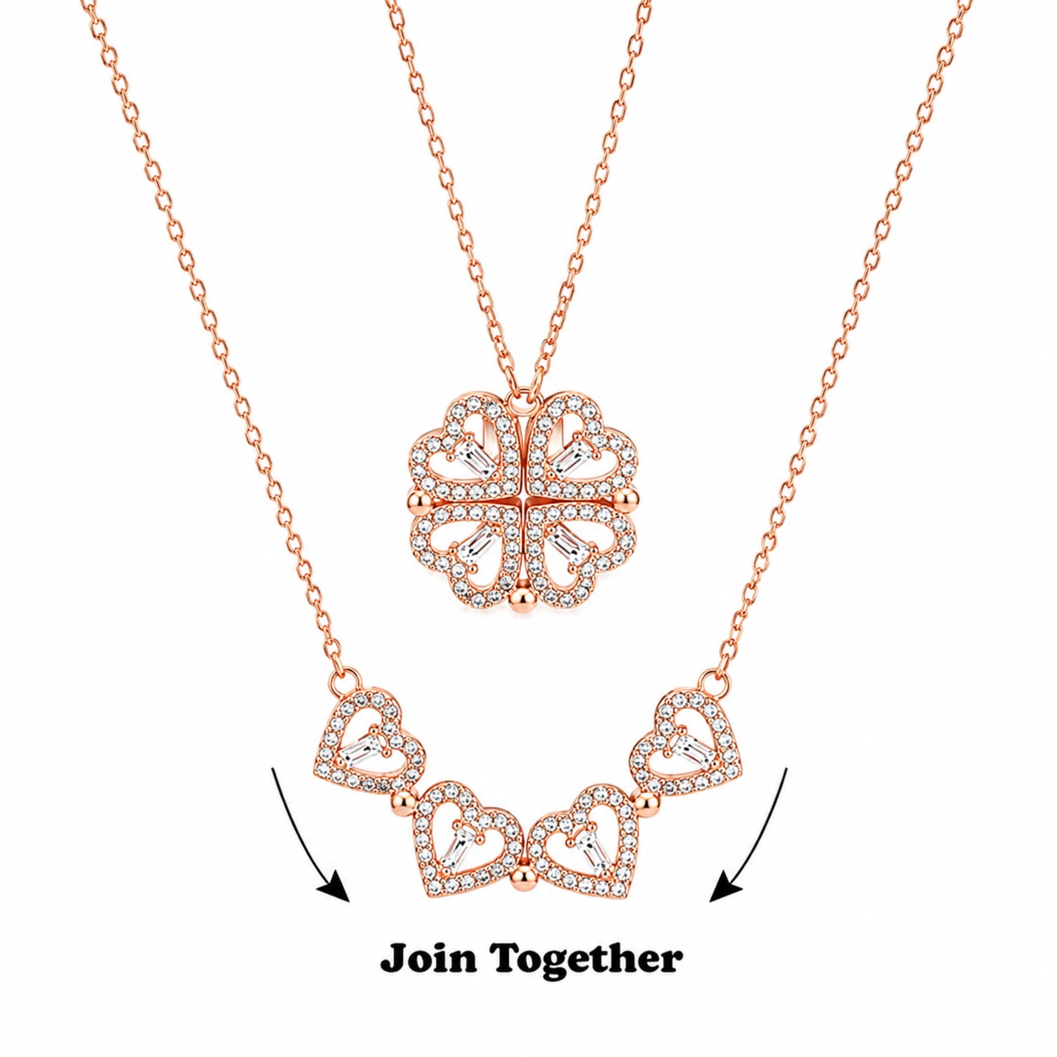 Rose Gold Plated 2-Way Magnetic Heart Clover Necklace
