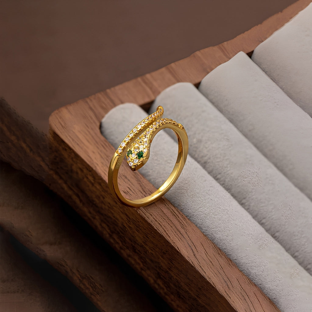 Golden Snake Ring | Gold-Plated CZ Snake Ring
