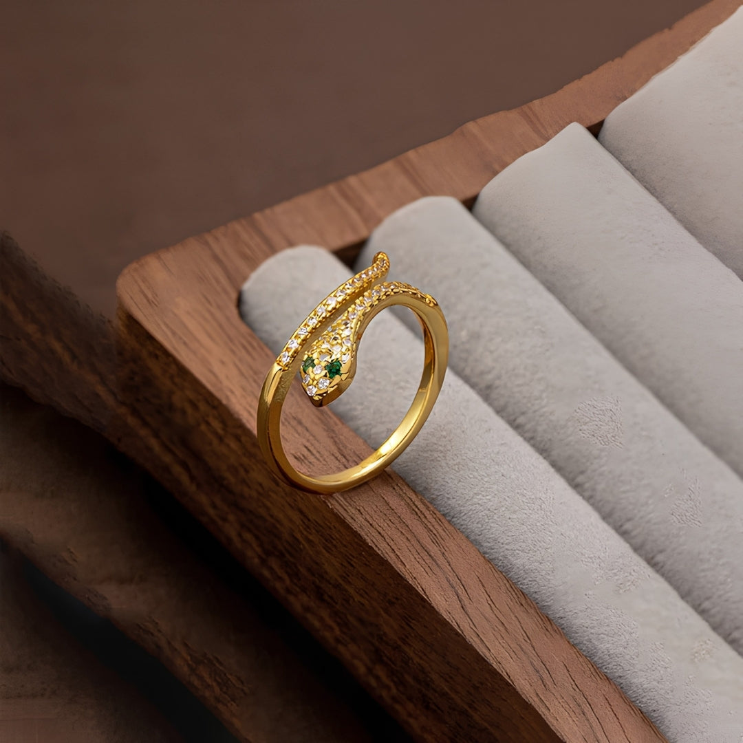 Golden Snake Ring | Gold-Plated CZ Snake Ring