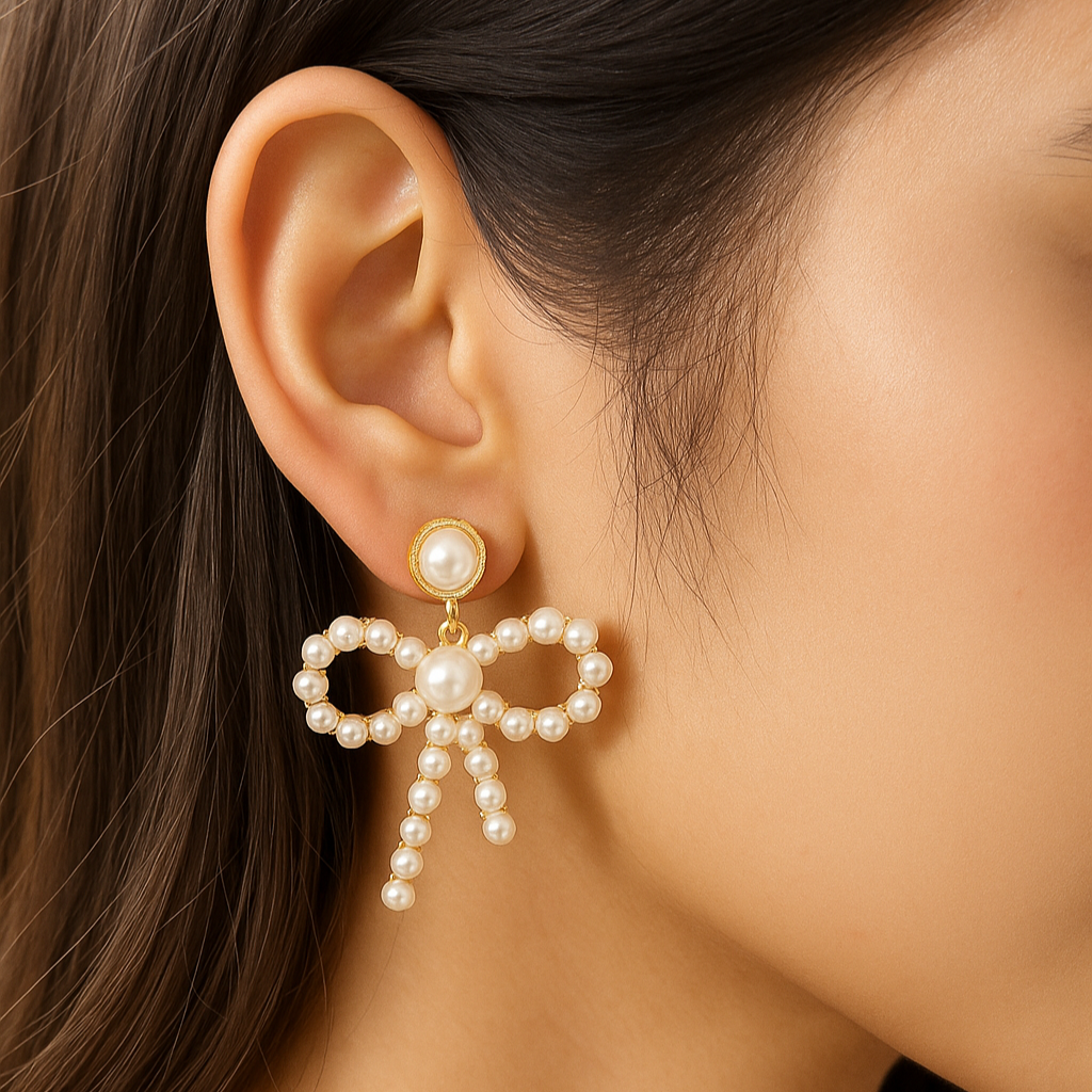 Small Bow Pearl Korean Earrings