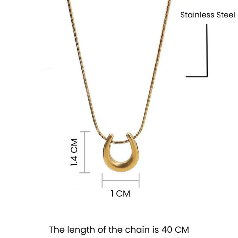 Gold necklace with measurements on a white background