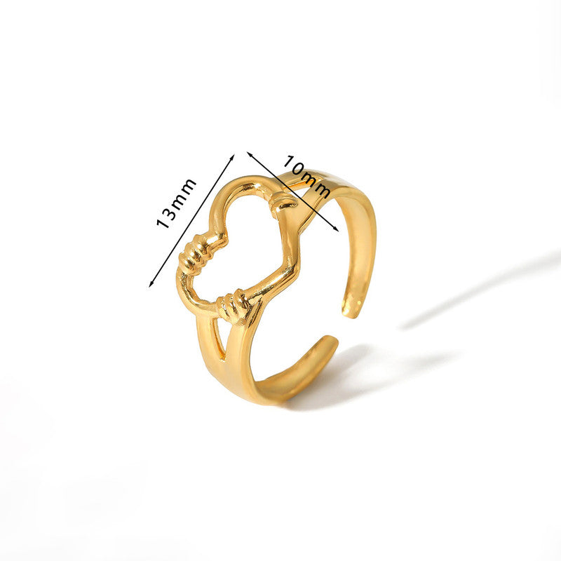 Gold ring with measurements on a white background