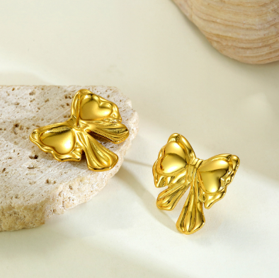 DressBerry 18K Gold-Plated Bold Bow Shaped Studs