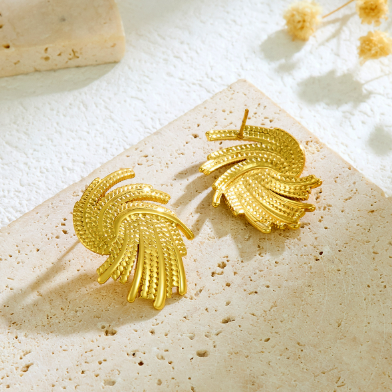 Queen Noor 18K Gold-Plated Spiral Splash Textured Studs