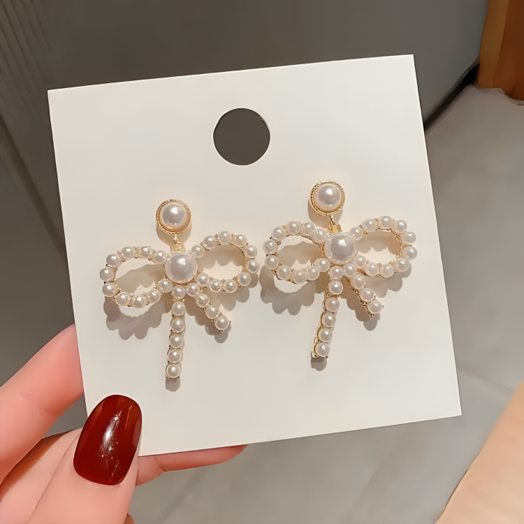 Small Bow Pearl Korean Earrings