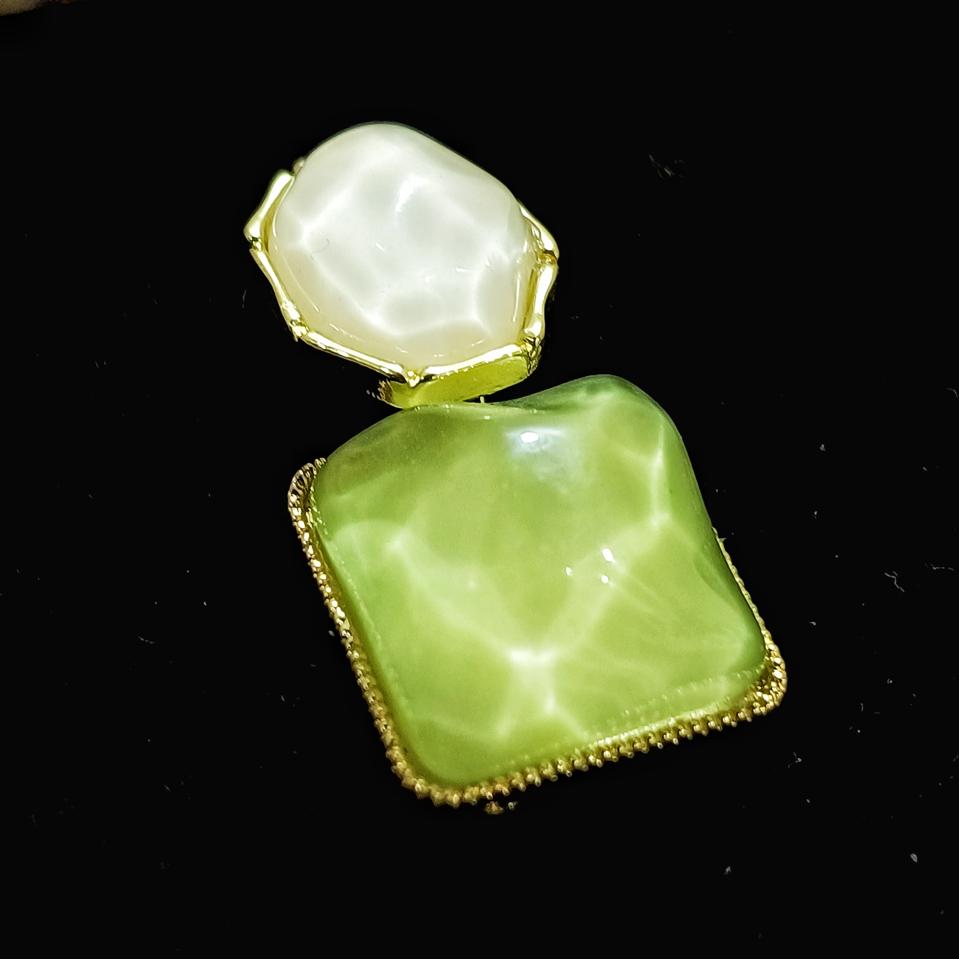 Square Green Stone Korean Earrings