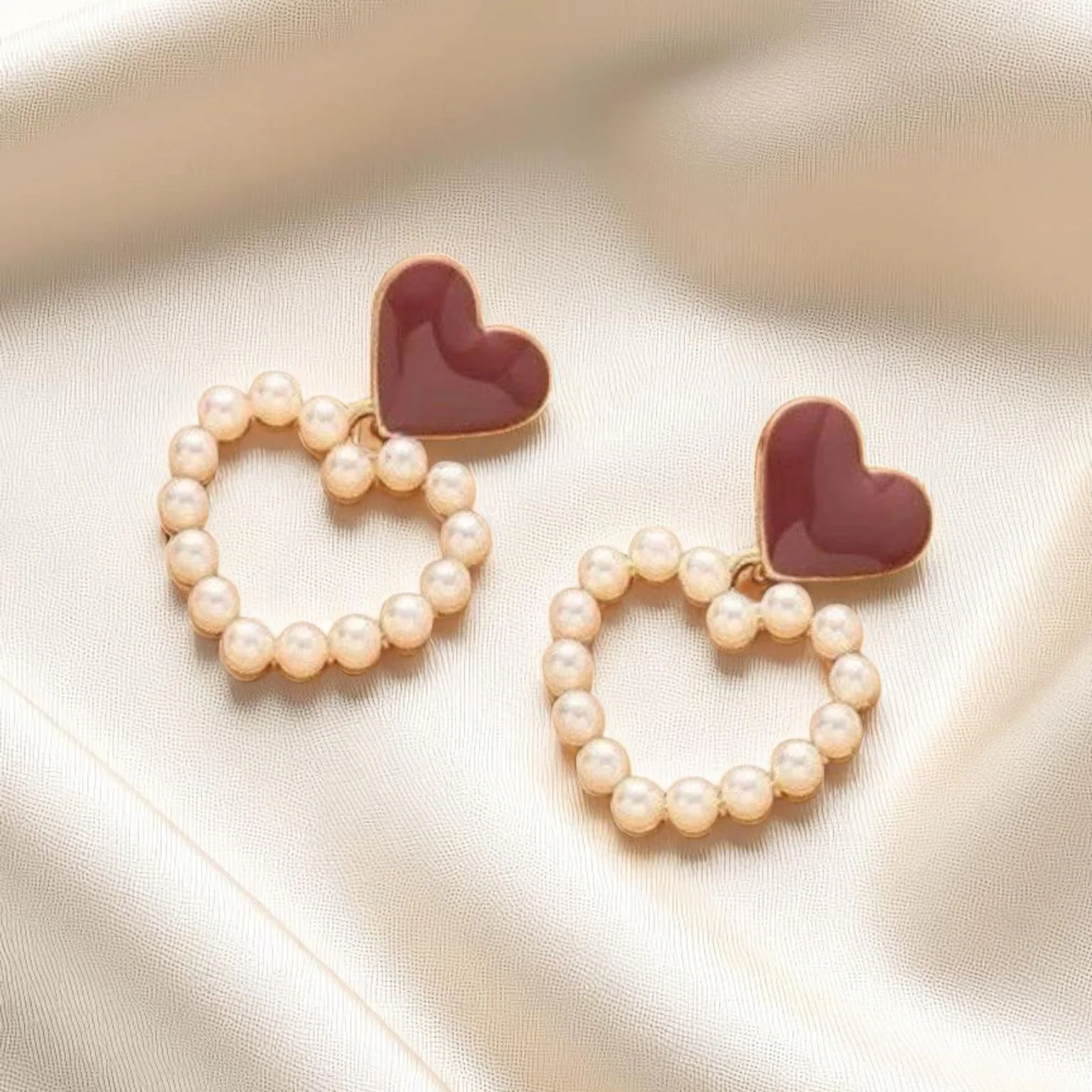 Heart Pearl Korean Earrings