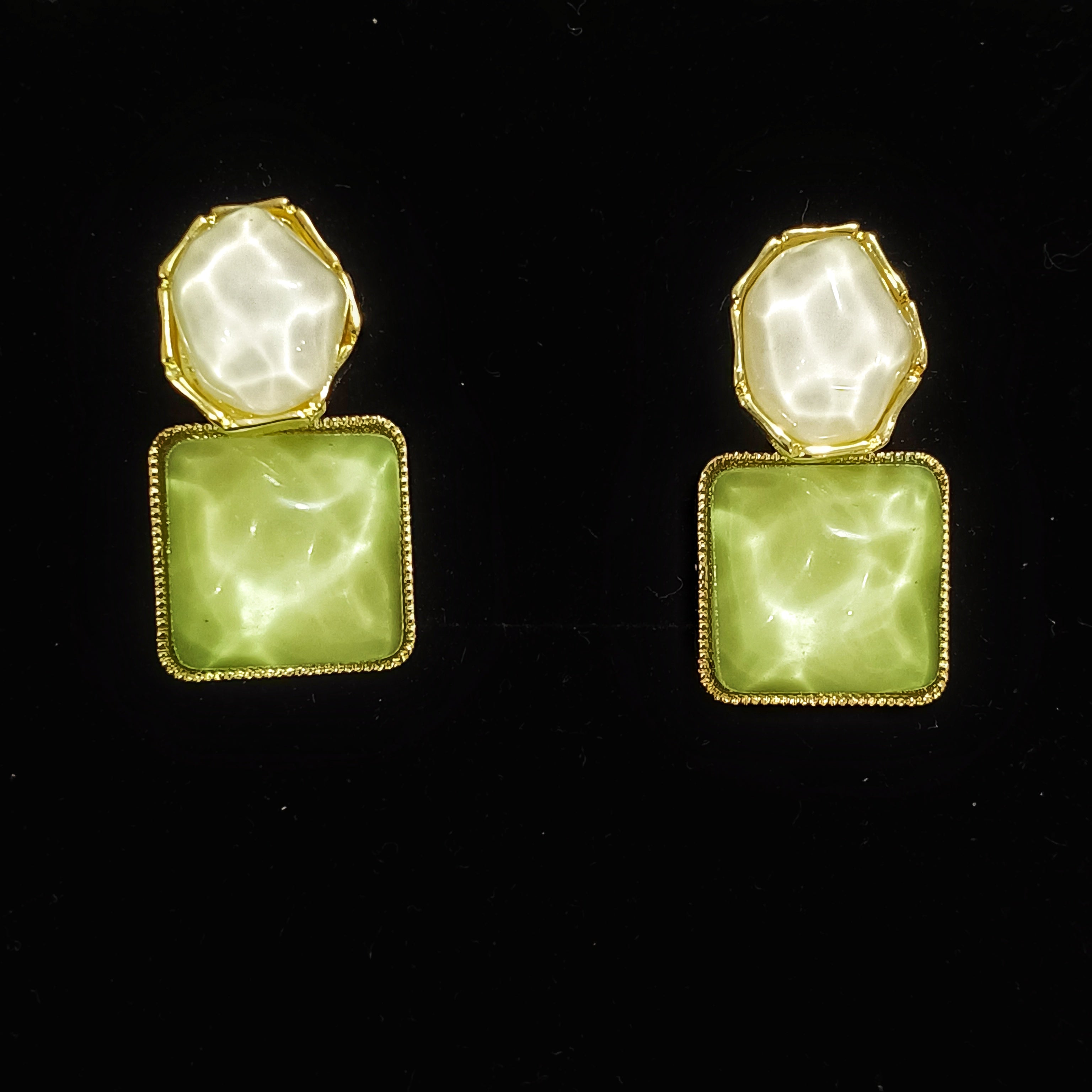 Square Green Stone Korean Earrings